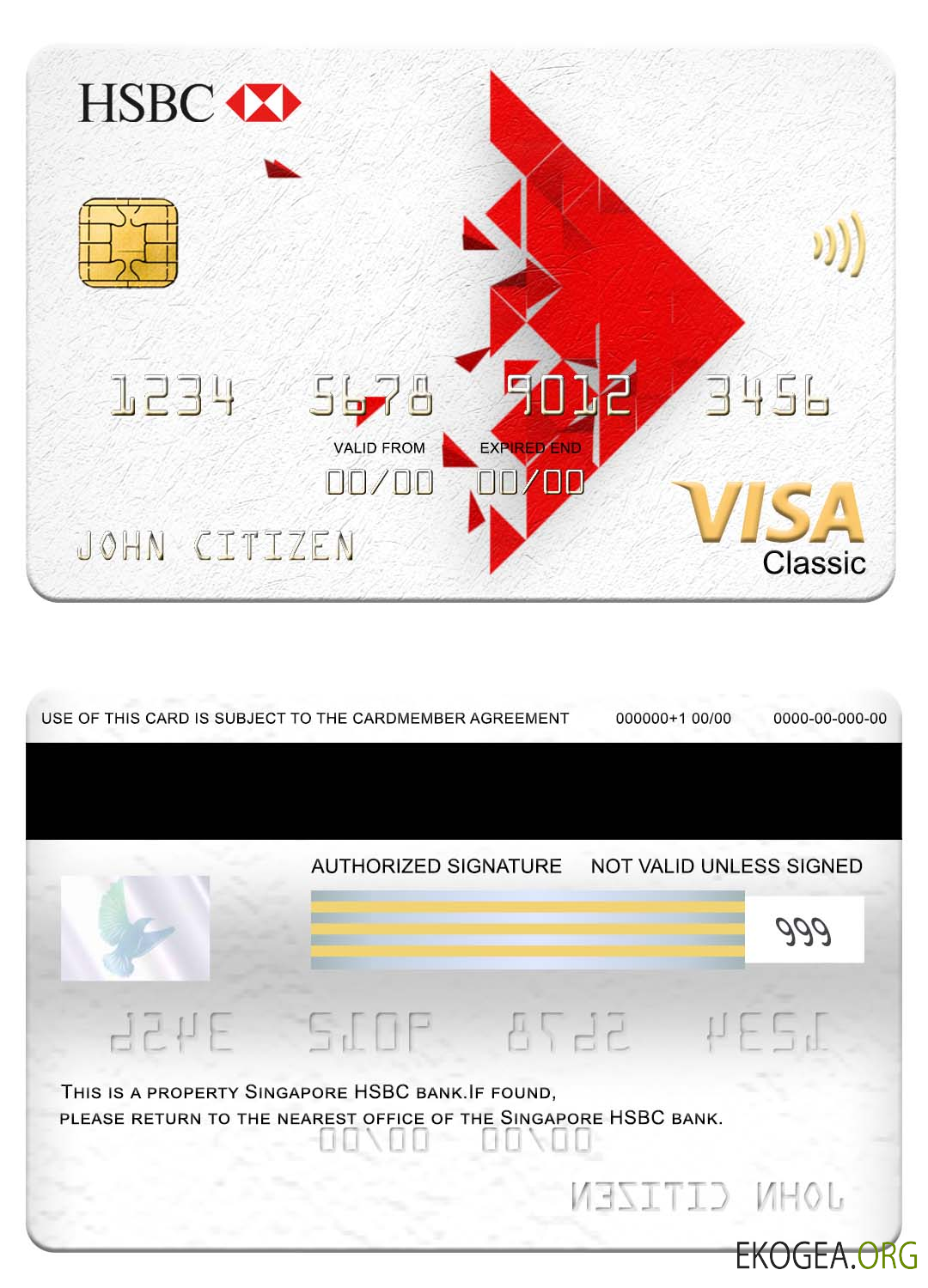 Carte visa classique de la banque HSBC de Singapour